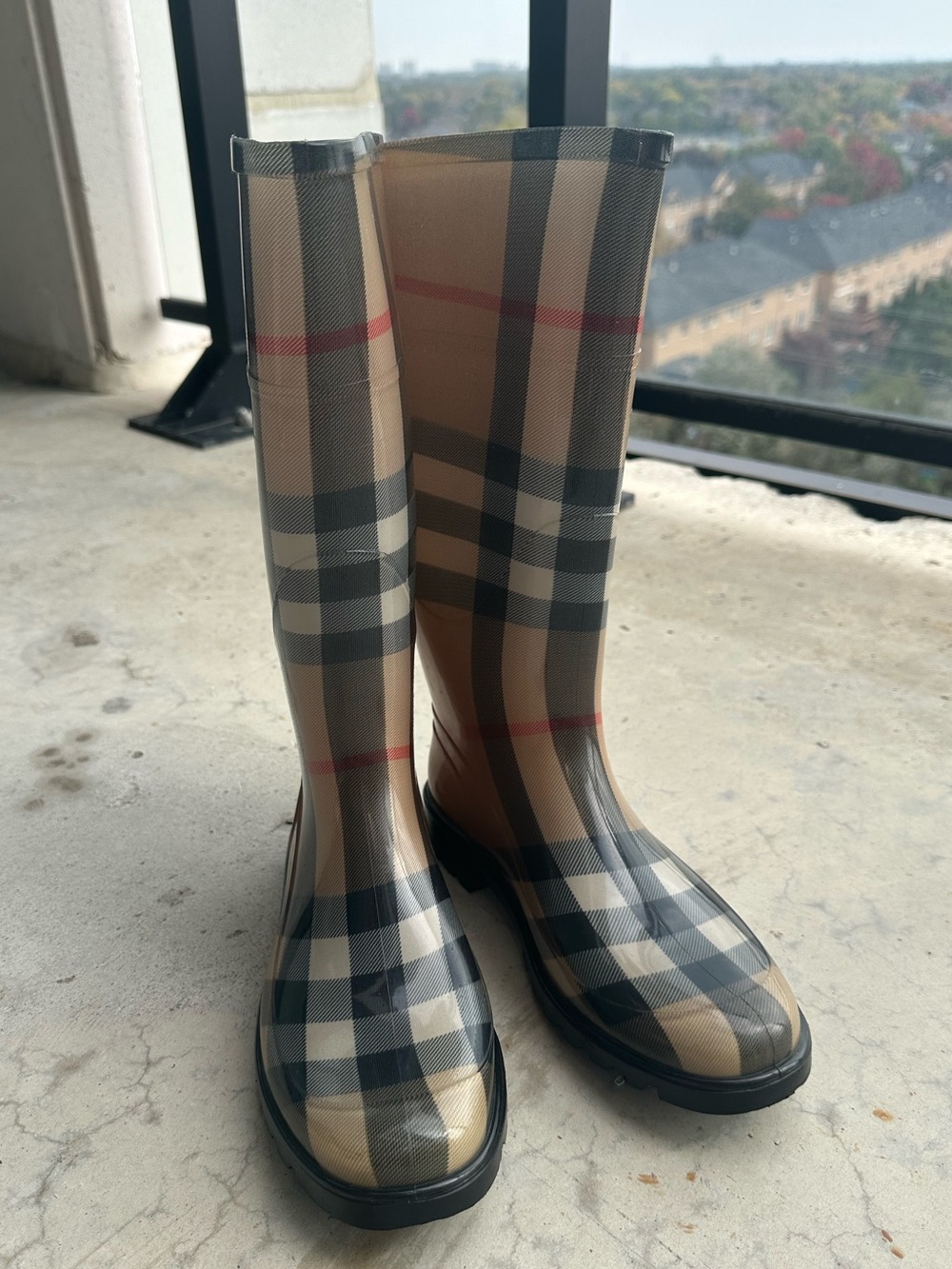 Burberry Tan Plaid Knee-High Rain Boots
